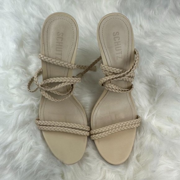 Schutz Jada Braided Ankle Tie Sandal in Egg Shell - Picture 3 of 9